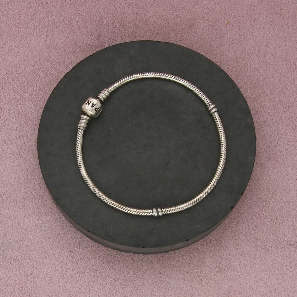 pandora sterling silver barrel clasp snake chain charm bracelet size 8in